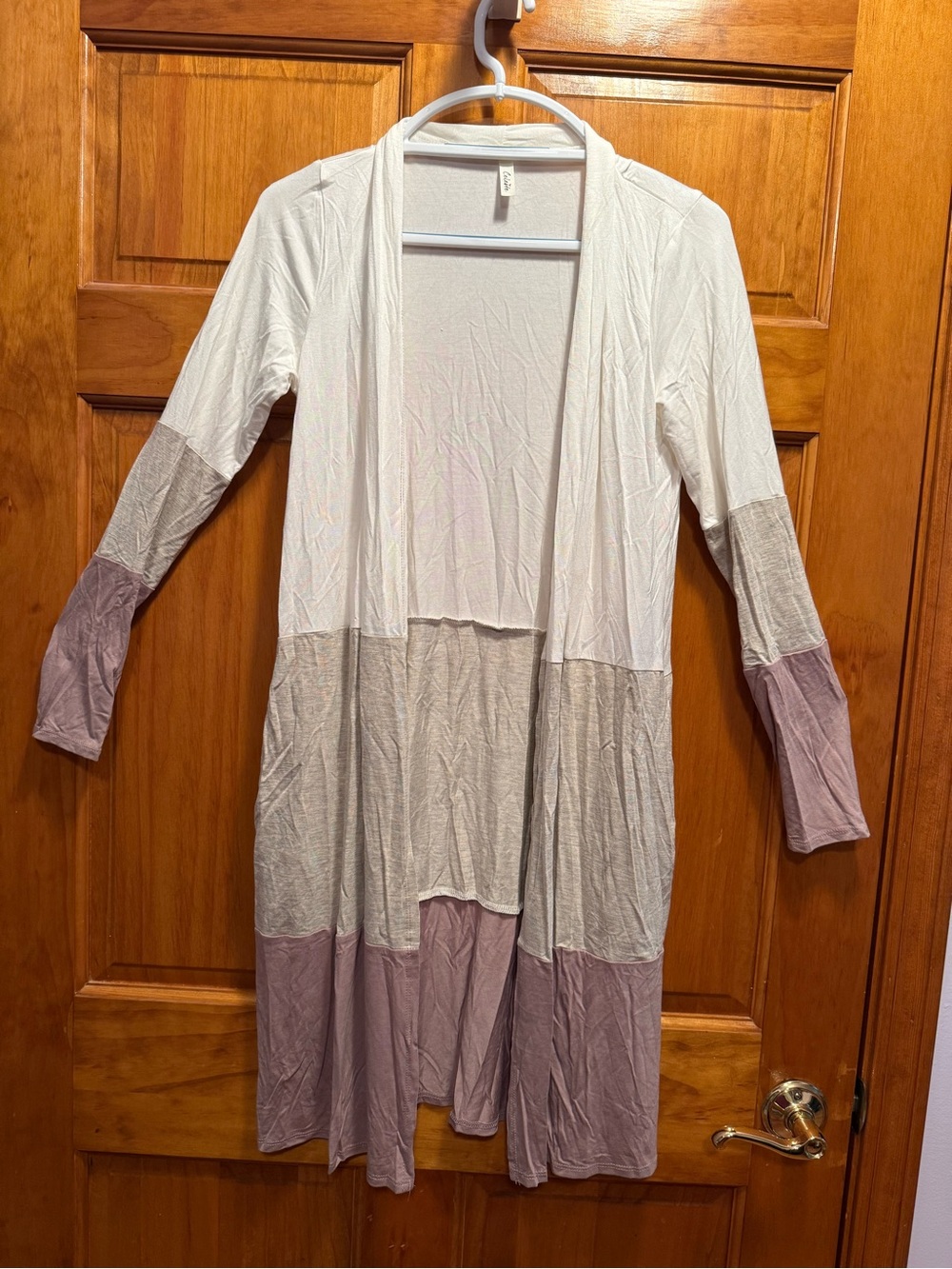 Celeste White, Light Gray & Dusty Pink Colorblock Lightweight Cardigan